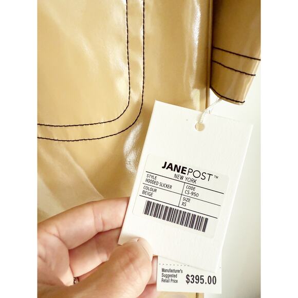 NWT Jane Post Raincoat hooded Rain Slicker in Beige XS - Picture 7 of 7
